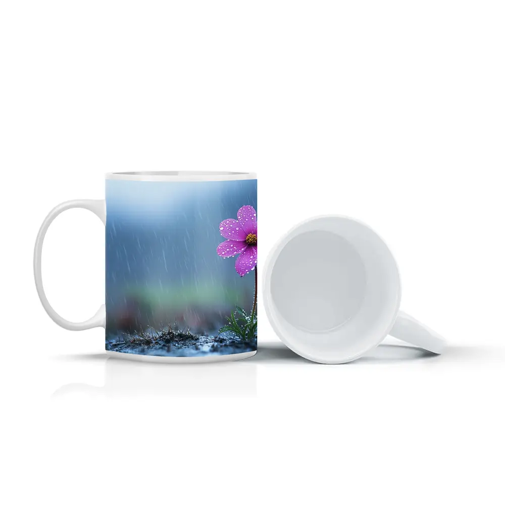 Pink Cosmos Flower Standing in Heavy Rain – Mugs