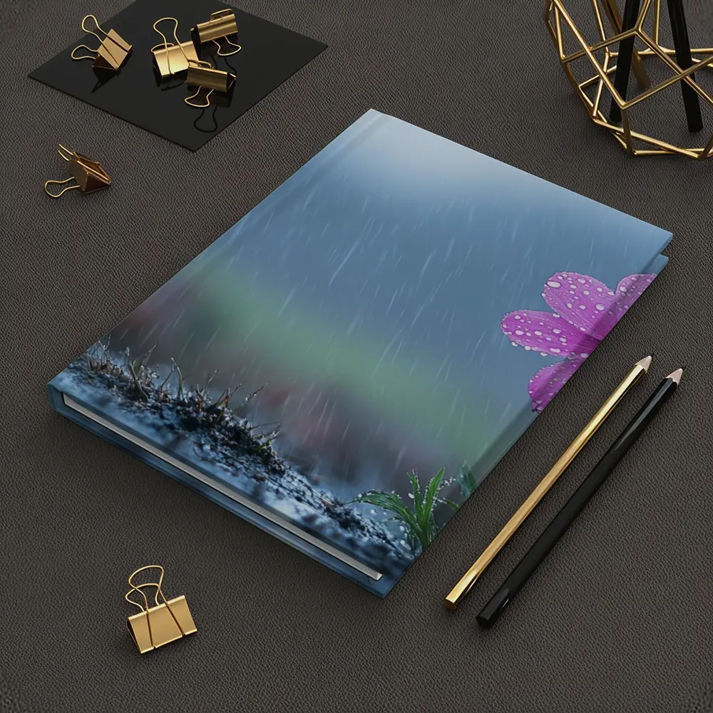 Pink Cosmos Flower Standing in Heavy Rain – Notebooks