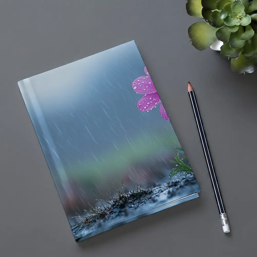 Pink Cosmos Flower Standing in Heavy Rain – Notebooks