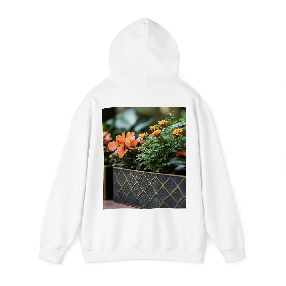 Dark Gold Geometric Planters With Orange Flowers – Hoodies