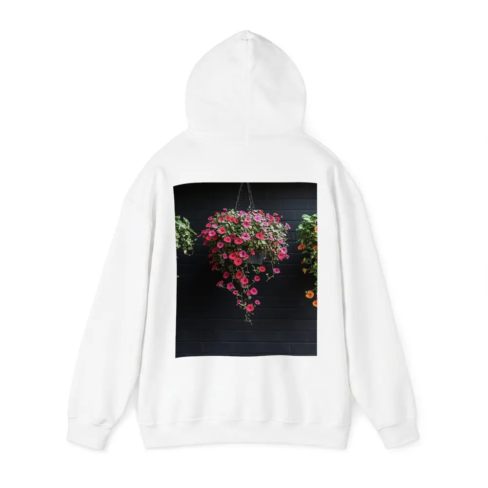 Hanging Petunia Baskets Against Dark Brick Wall – Hoodies