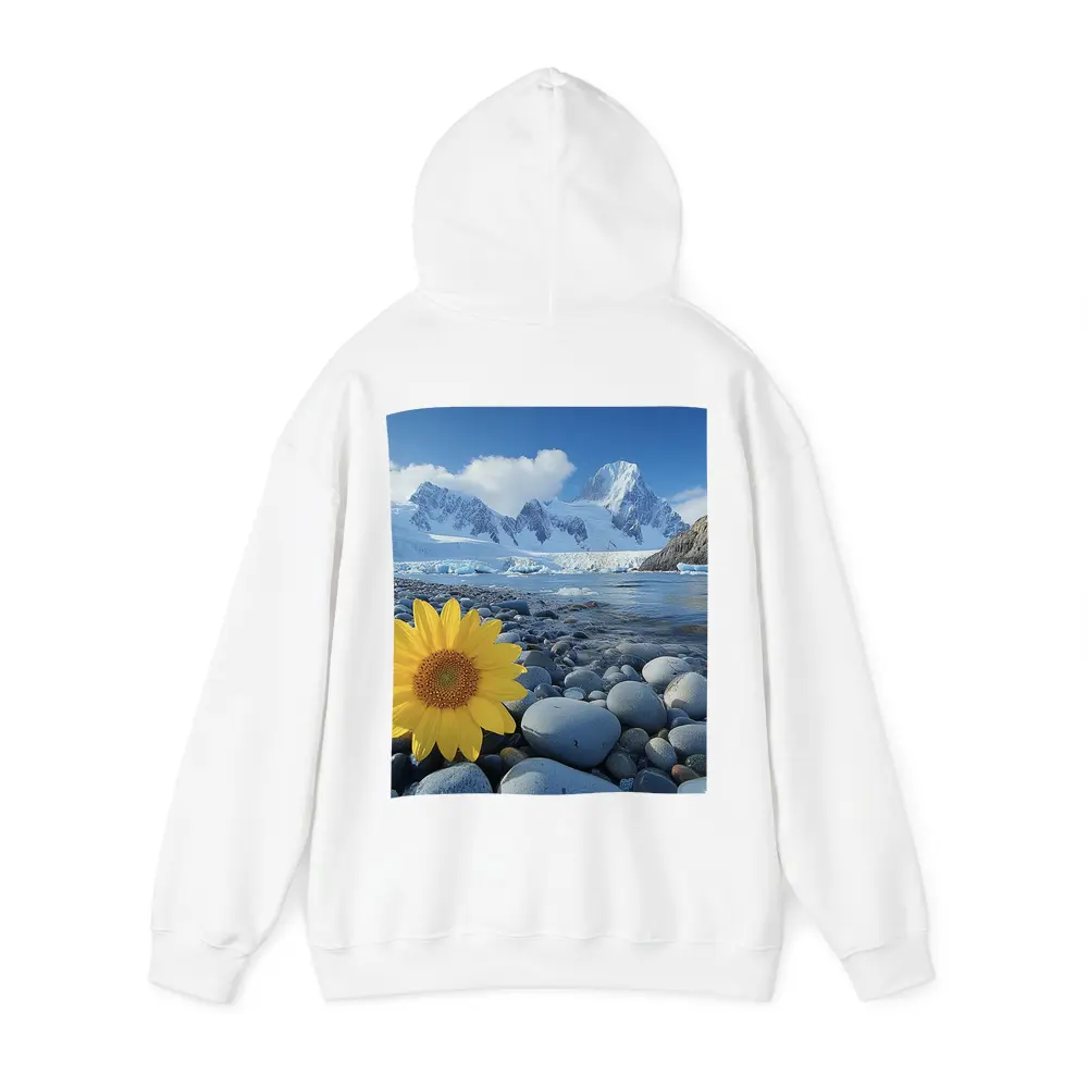 Yellow Sunflower Rocky Shore Snow Mountains – Hoodies