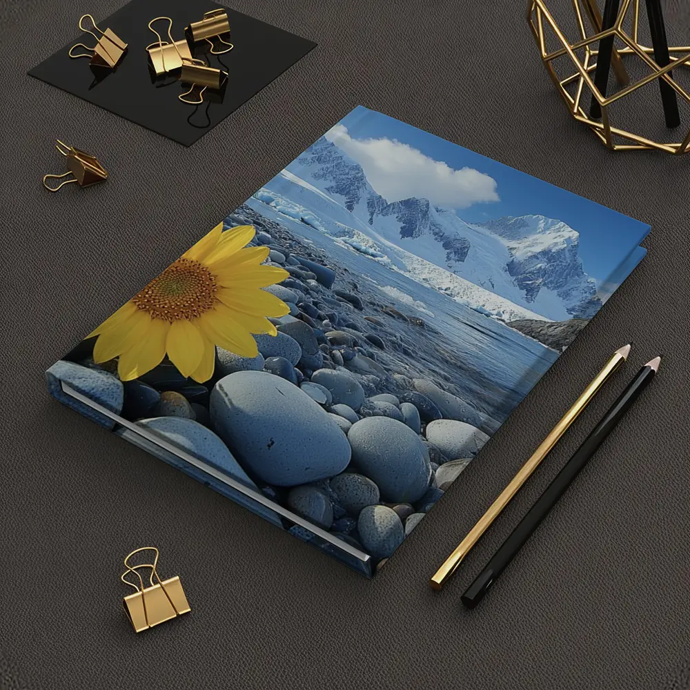 Yellow Sunflower Rocky Shore Snow Mountains – Notebooks