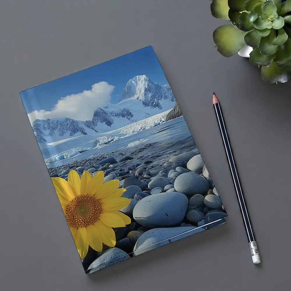 Yellow Sunflower Rocky Shore Snow Mountains – Notebooks