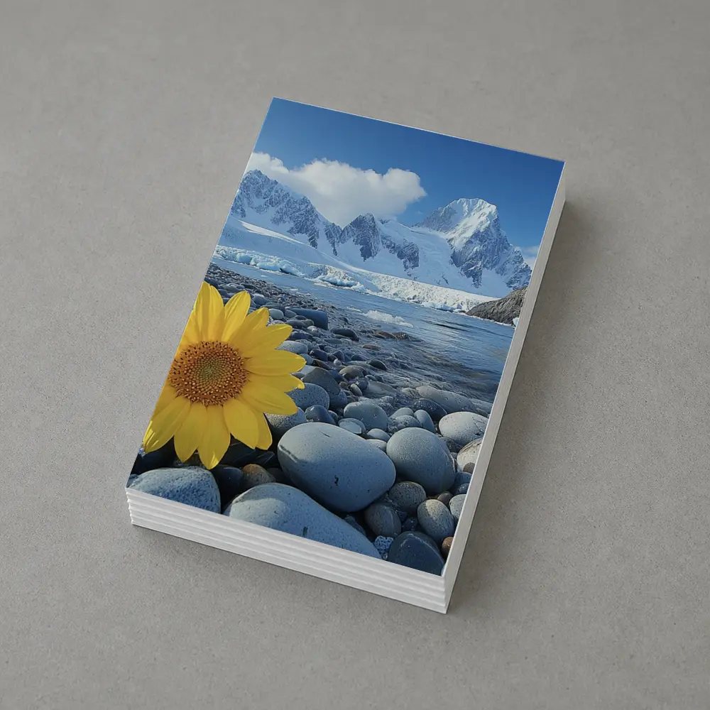Yellow Sunflower Rocky Shore Snow Mountains – Postcards