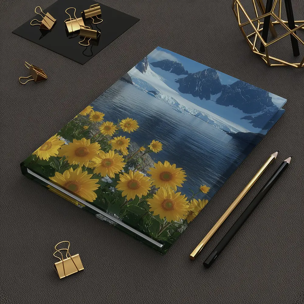Sunflowers Blooming by Arctic Mountain Lake – Notebooks