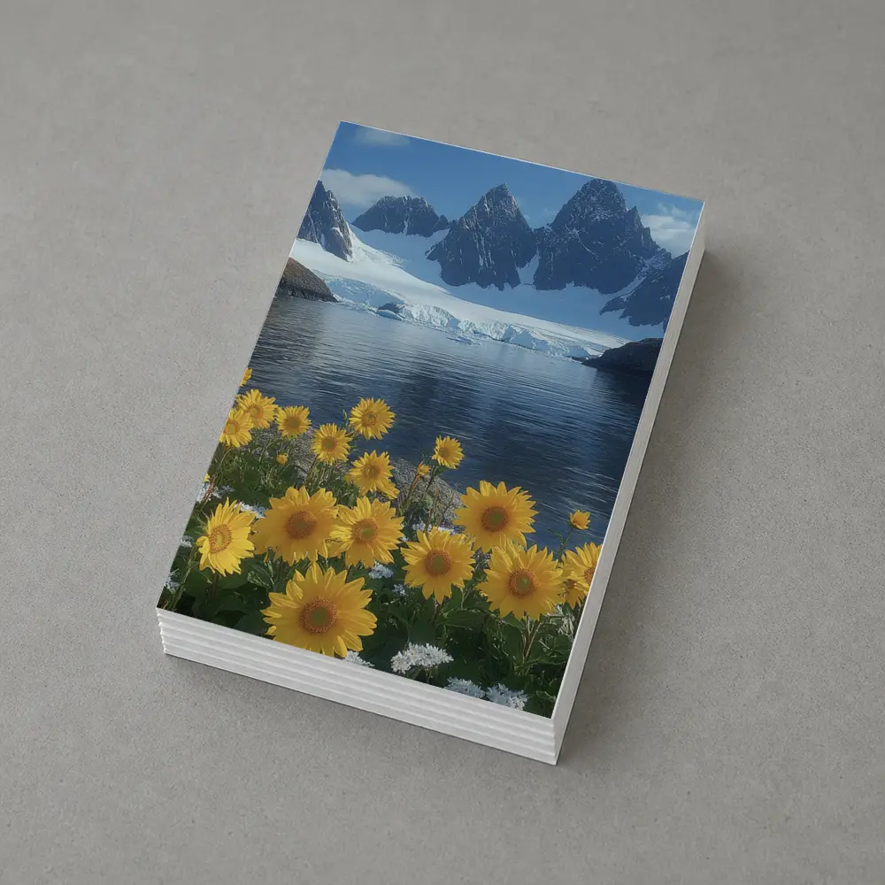 Sunflowers Blooming by Arctic Mountain Lake – Postcards
