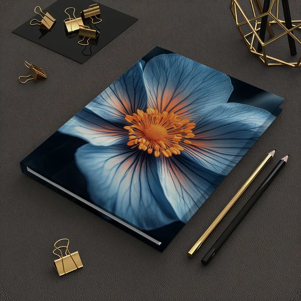Blue Flower Orange Center Dark Leaves – Notebooks