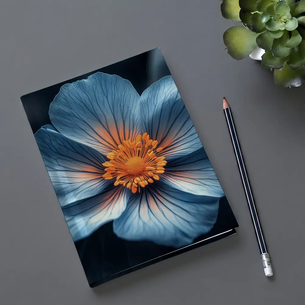 Blue Flower Orange Center Dark Leaves – Notebooks