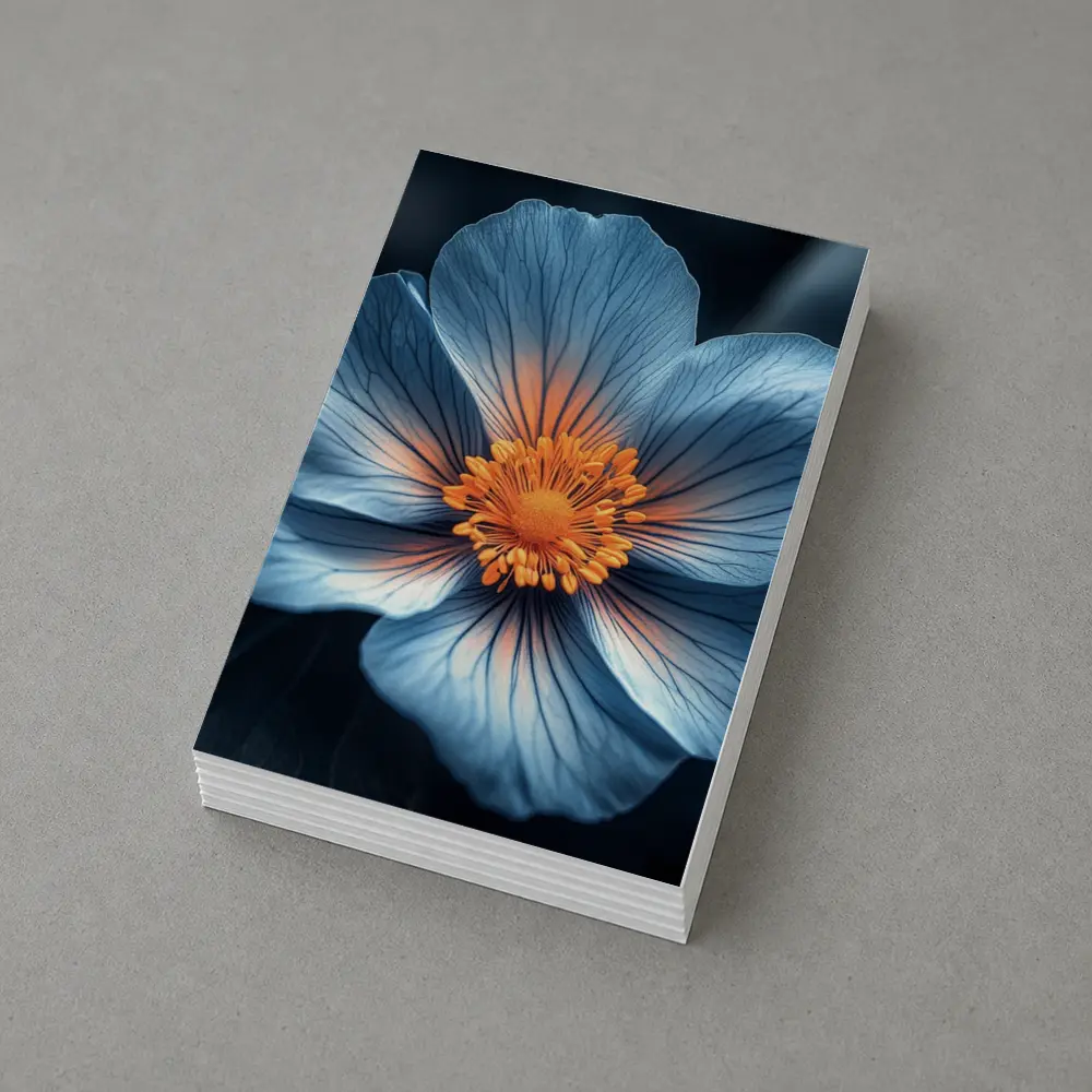 Blue Flower Orange Center Dark Leaves – Postcards