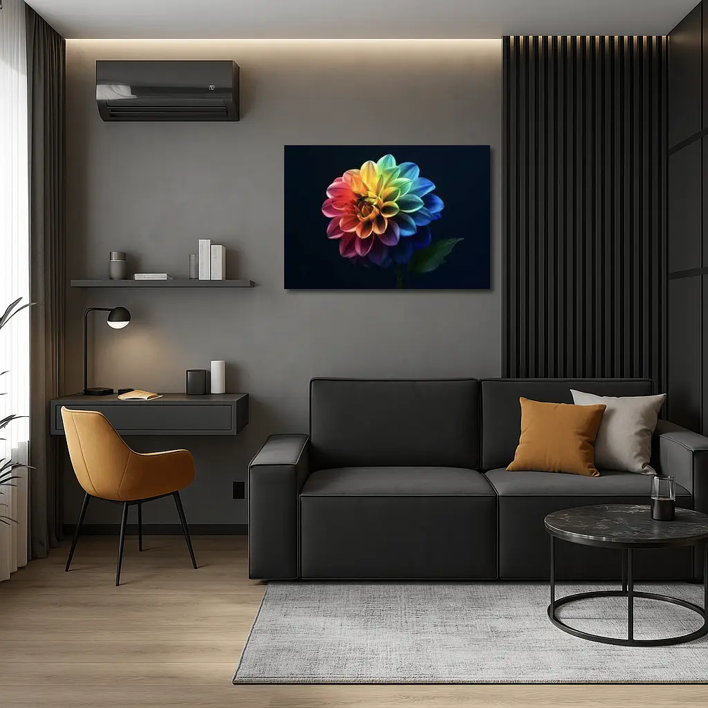 Rainbow Dahlia Flower Dark Background – Wall Art