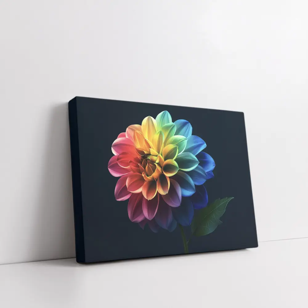 Rainbow Dahlia Flower Dark Background – Wall Art