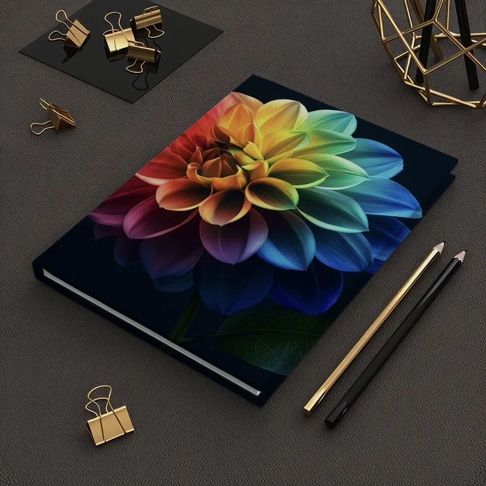 Rainbow Dahlia Flower Dark Background – Notebooks