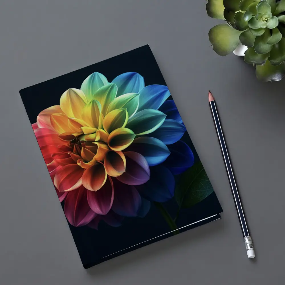 Rainbow Dahlia Flower Dark Background – Notebooks