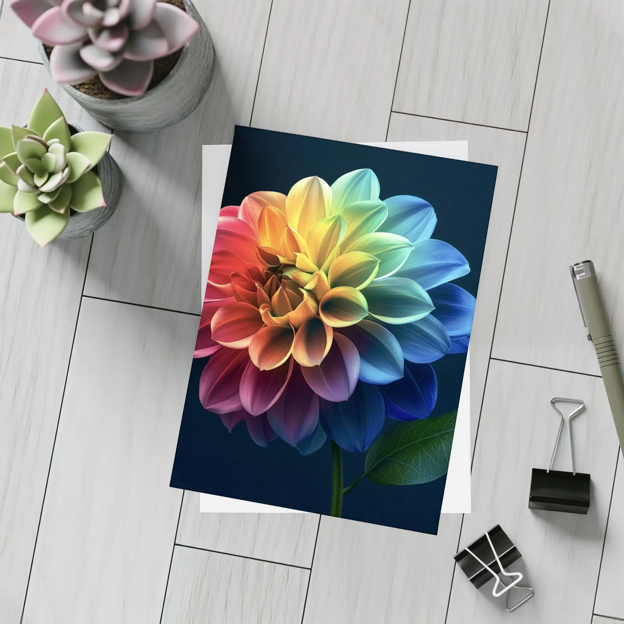 Rainbow Dahlia Flower Dark Background – Postcards