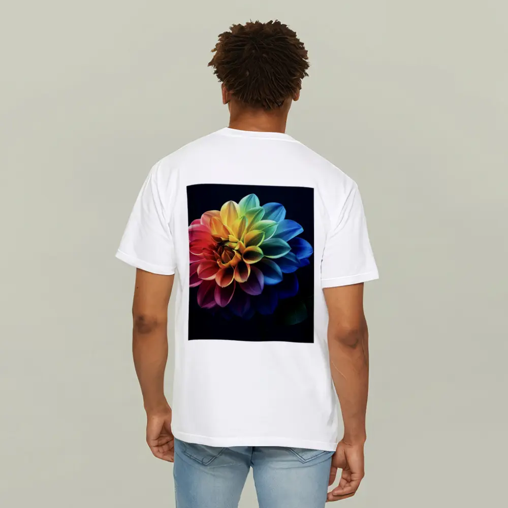 Rainbow Dahlia Flower Dark Background – T-Shirts