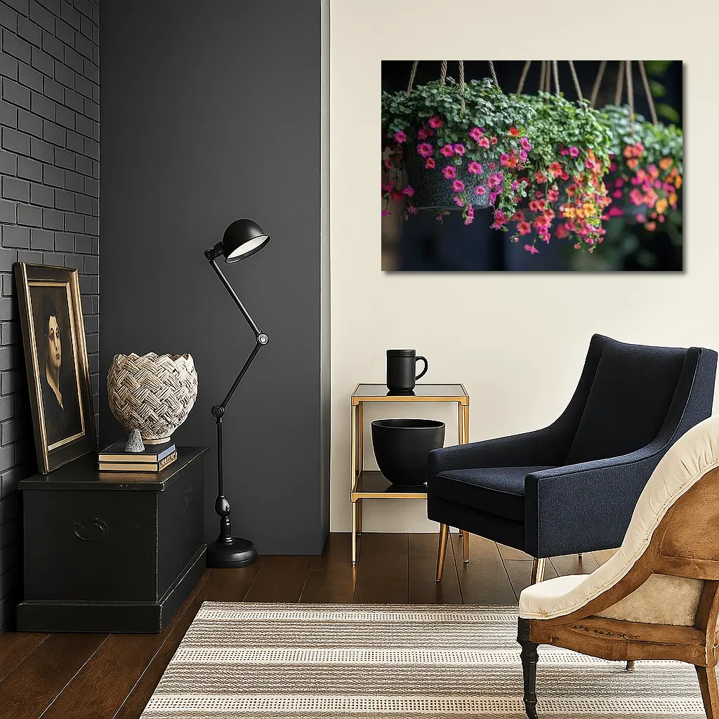 Pink Calibrachoa Flowers Hanging Basket Garden – Wall Art
