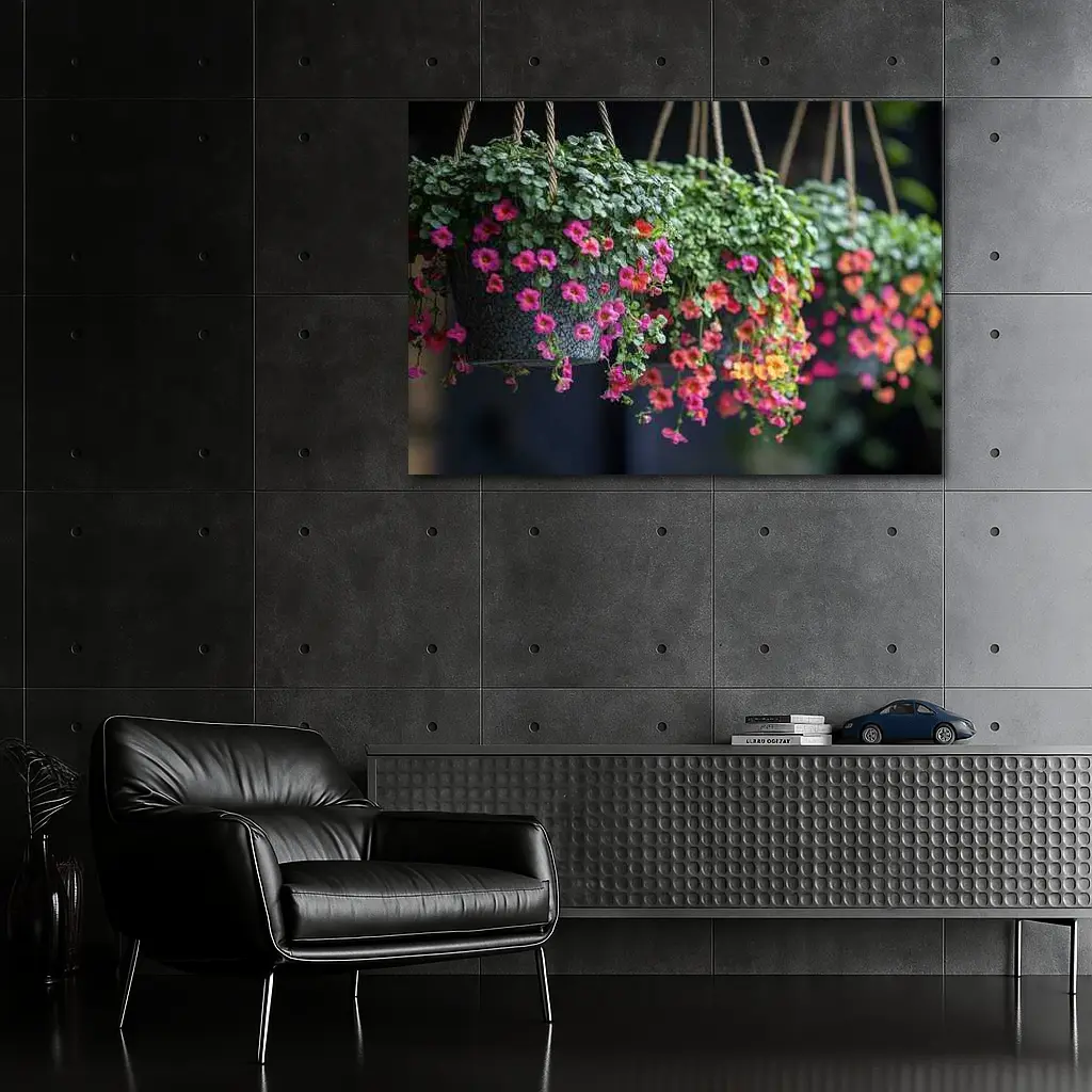 Pink Calibrachoa Flowers Hanging Basket Garden – Wall Art