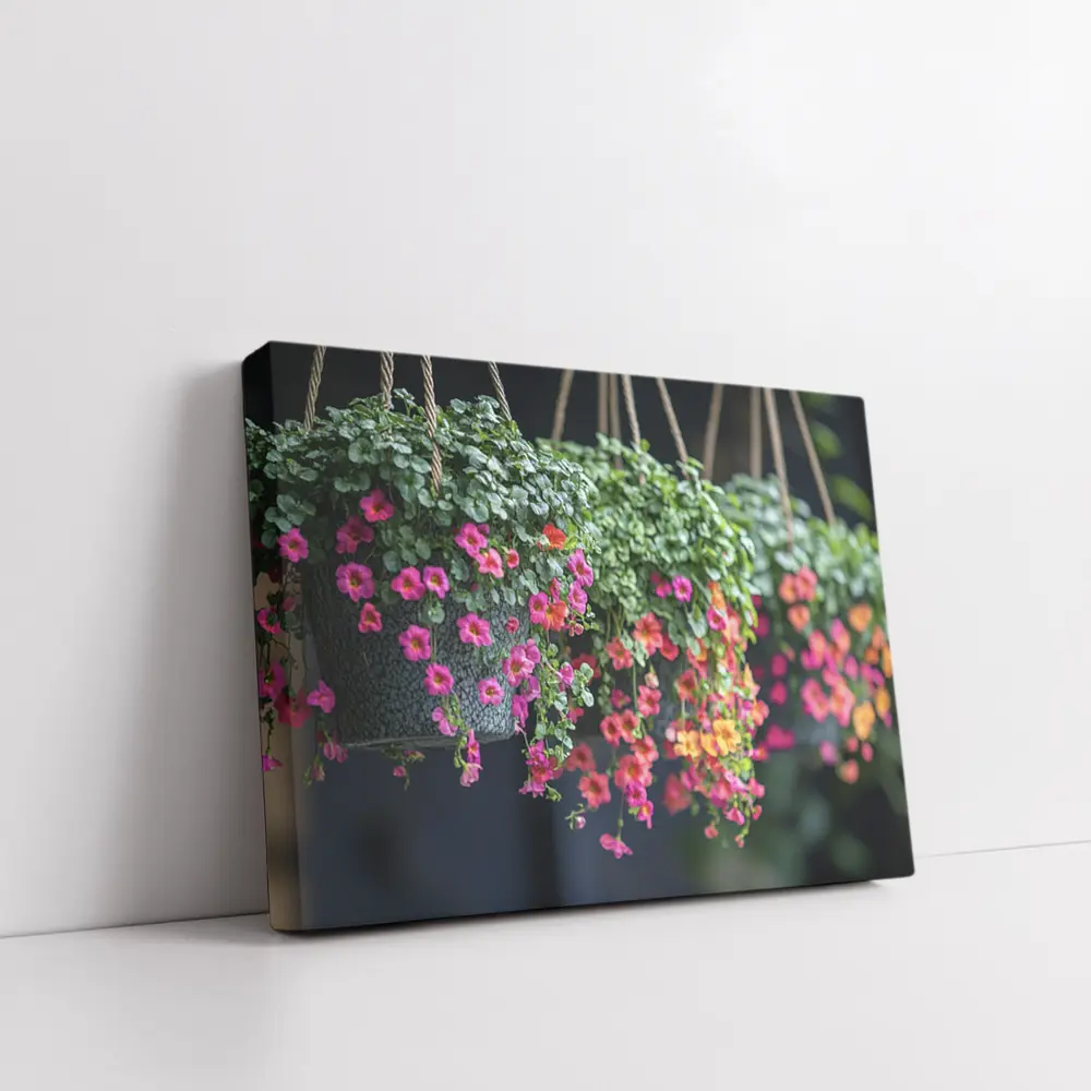 Pink Calibrachoa Flowers Hanging Basket Garden – Wall Art