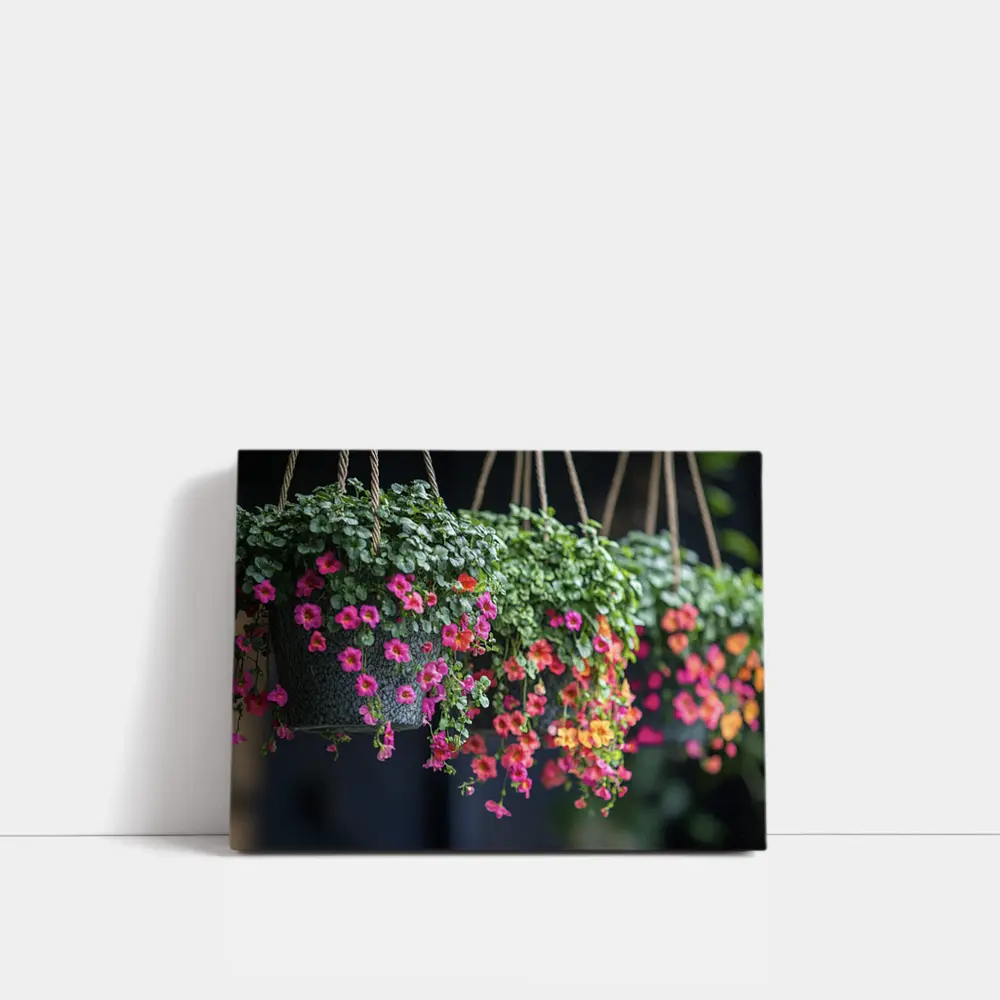 Pink Calibrachoa Flowers Hanging Basket Garden – Wall Art