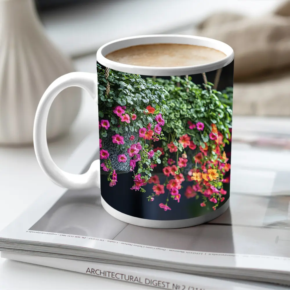 Pink Calibrachoa Flowers Hanging Basket Garden – Mugs