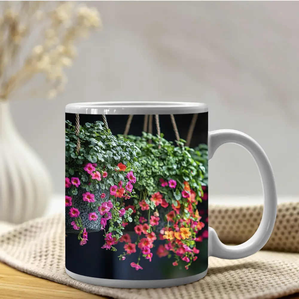 Pink Calibrachoa Flowers Hanging Basket Garden – Mugs