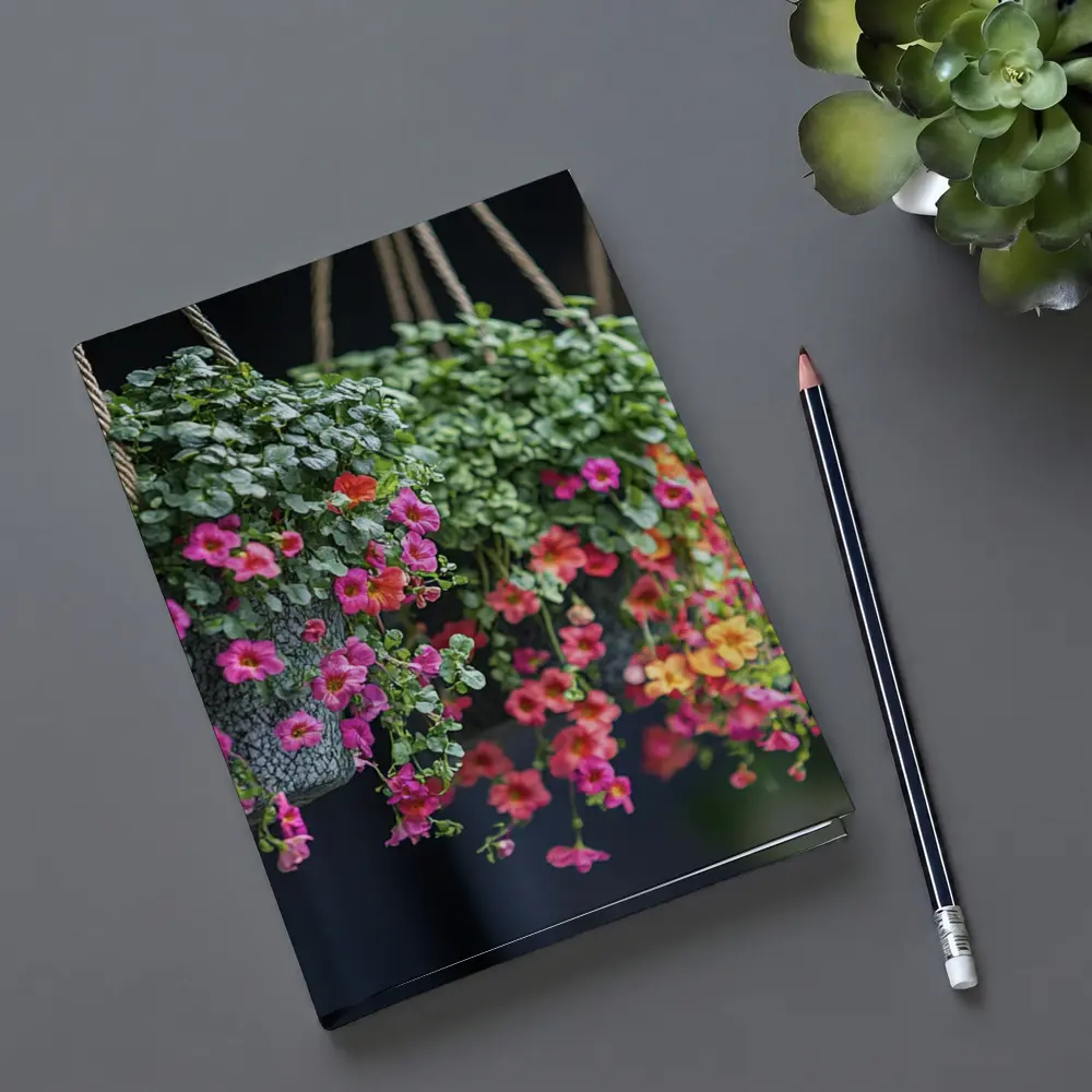 Pink Calibrachoa Flowers Hanging Basket Garden – Notebooks