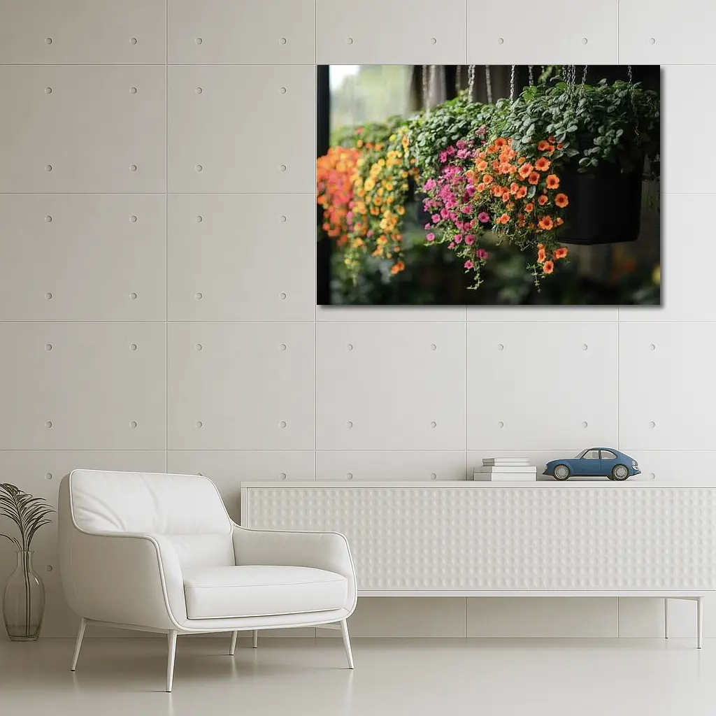 Hanging Basket Petunias Orange Pink Green – Wall Art