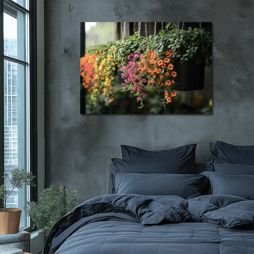 Hanging Basket Petunias Orange Pink Green – Wall Art