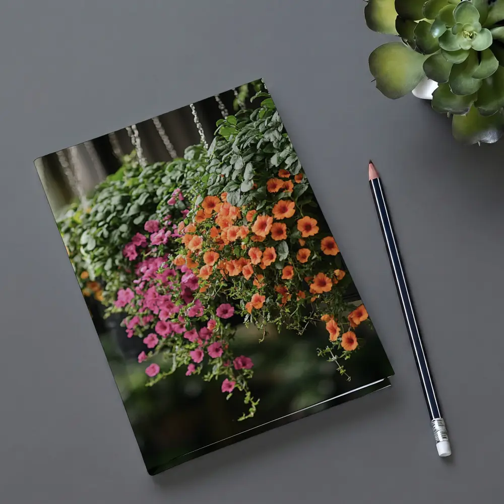 Hanging Basket Petunias Orange Pink Green – Notebooks