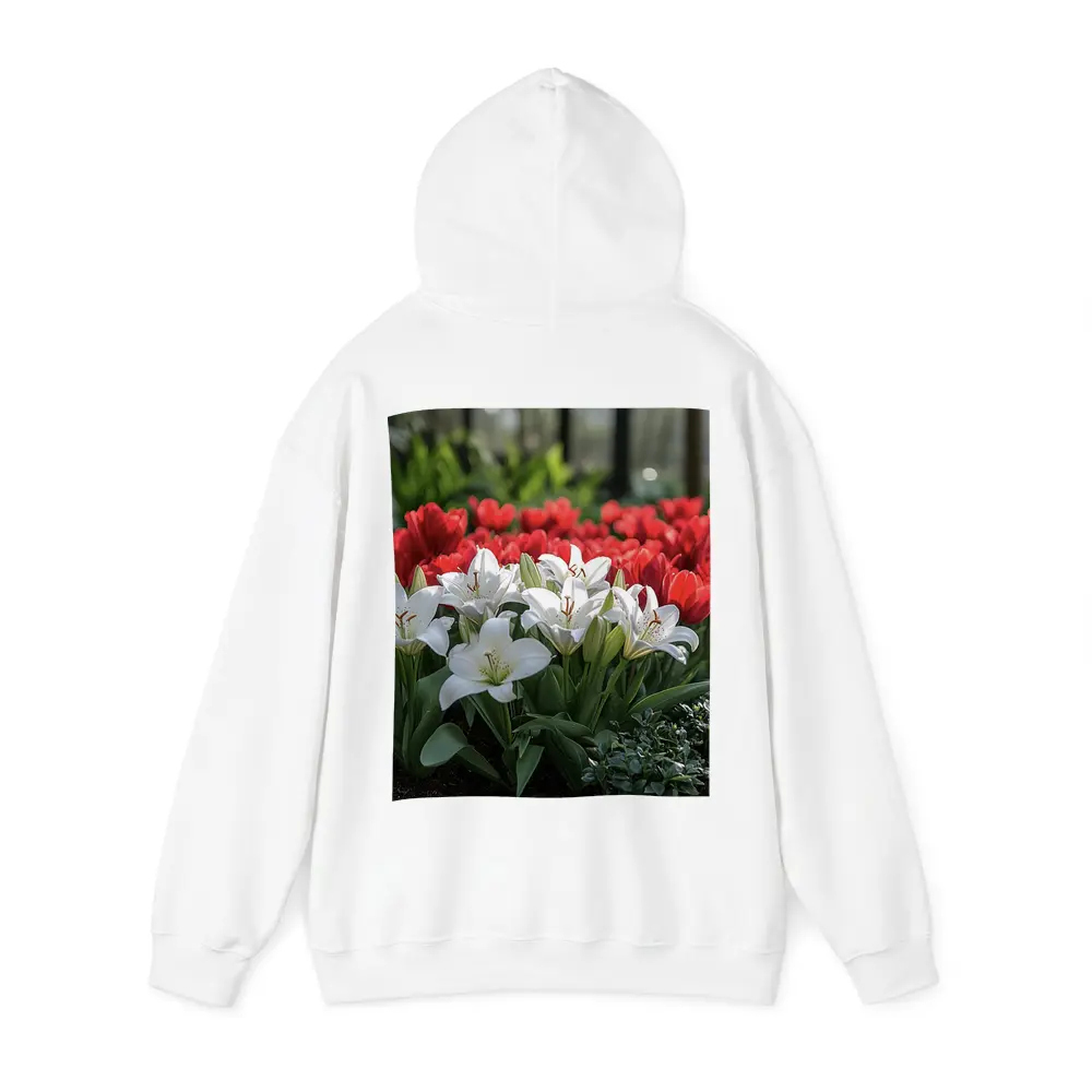 White Lilies Red Tulips Garden Flower Bed – Hoodies