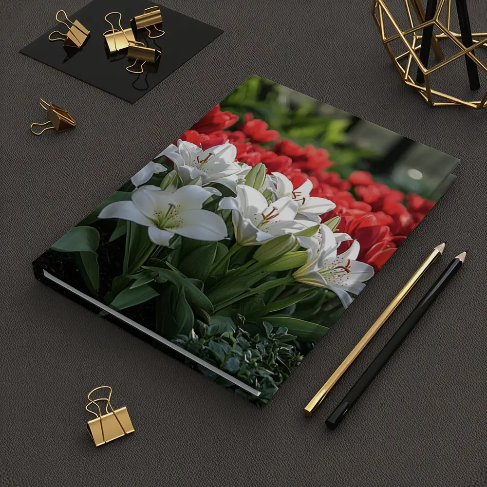 White Lilies Red Tulips Garden Flower Bed – Notebooks