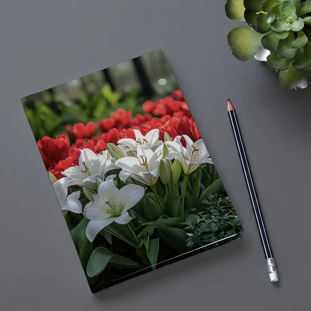 White Lilies Red Tulips Garden Flower Bed – Notebooks