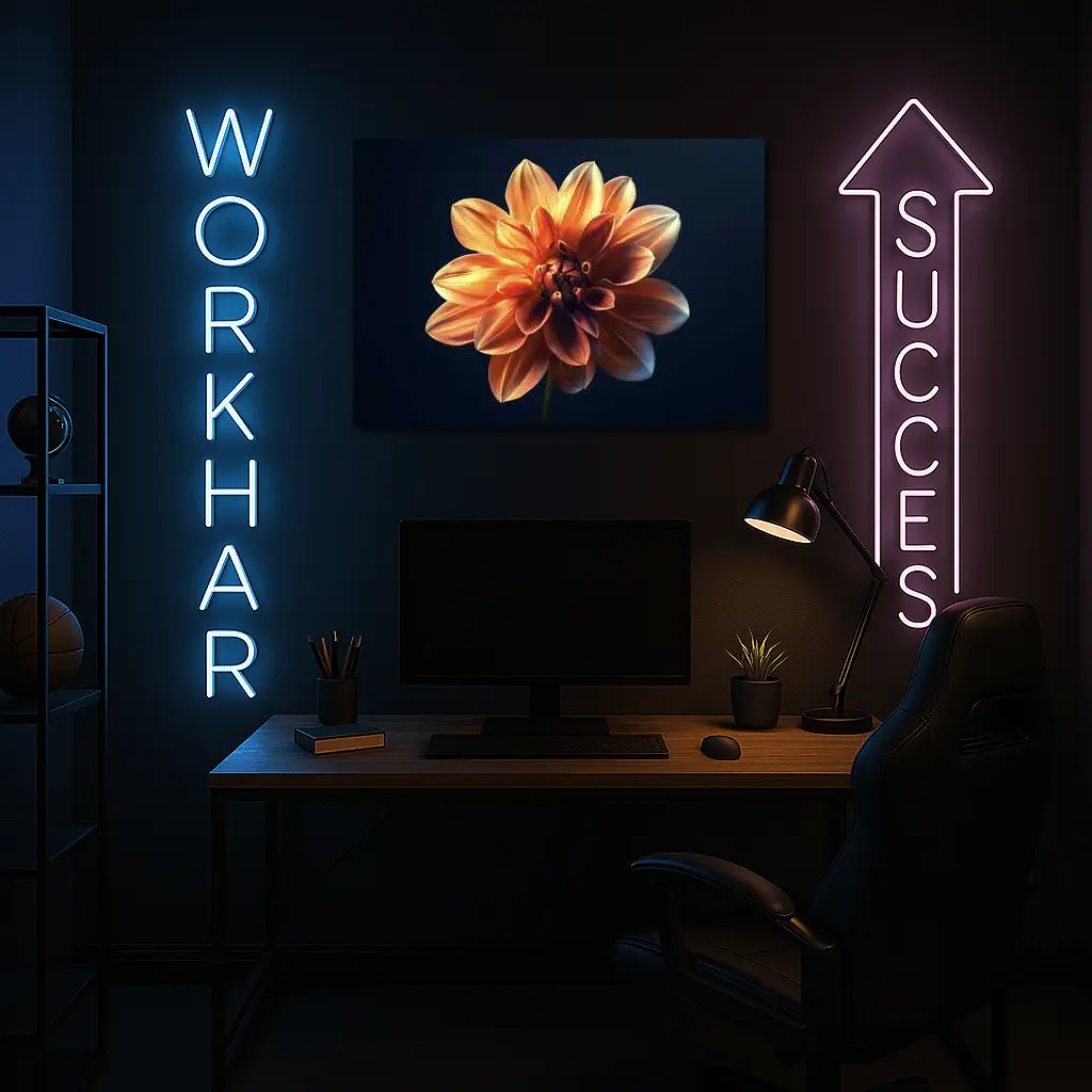 Orange Dahlia Flower Dark Blue Background – Wall Art