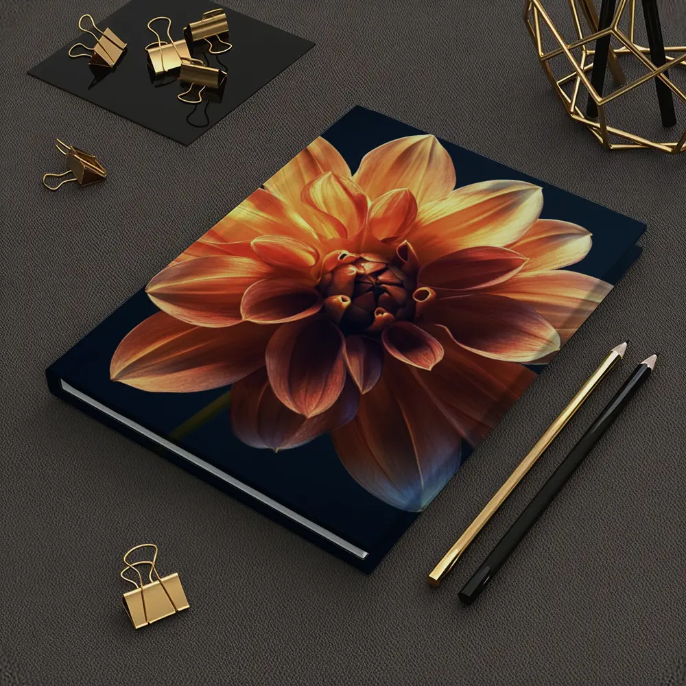 Orange Dahlia Flower Dark Blue Background – Notebooks