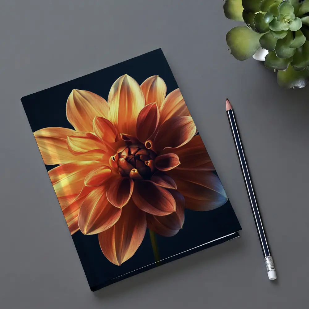 Orange Dahlia Flower Dark Blue Background – Notebooks