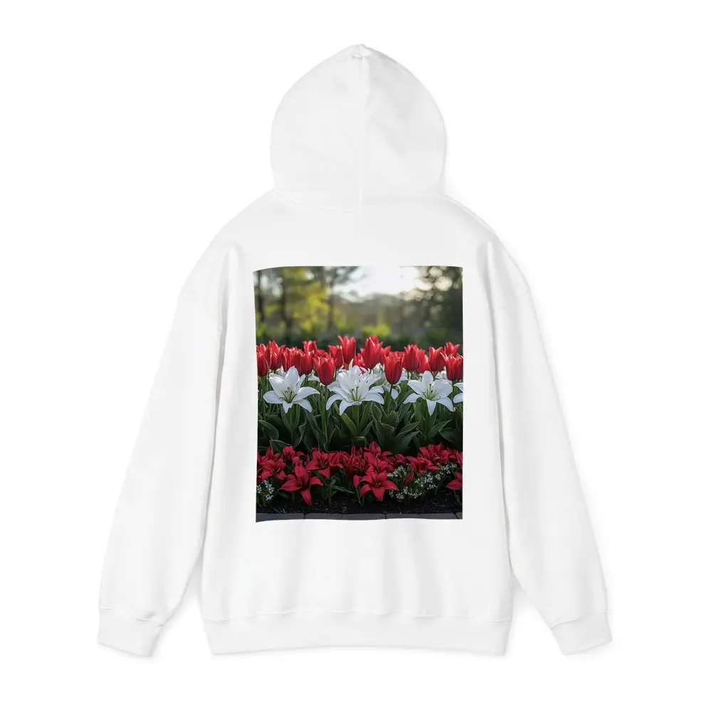 Red White Tulips Lilies Garden Flower Bed – Hoodies