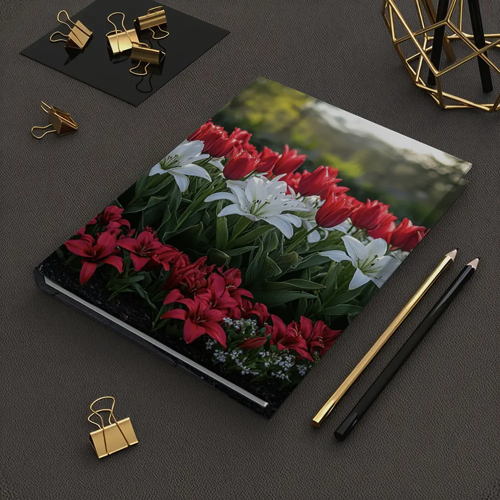 Red White Tulips Lilies Garden Flower Bed – Notebooks
