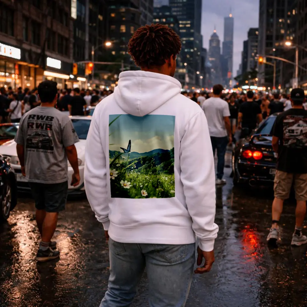 Blue Butterfly Meadow Daisies Green Hills – Hoodies
