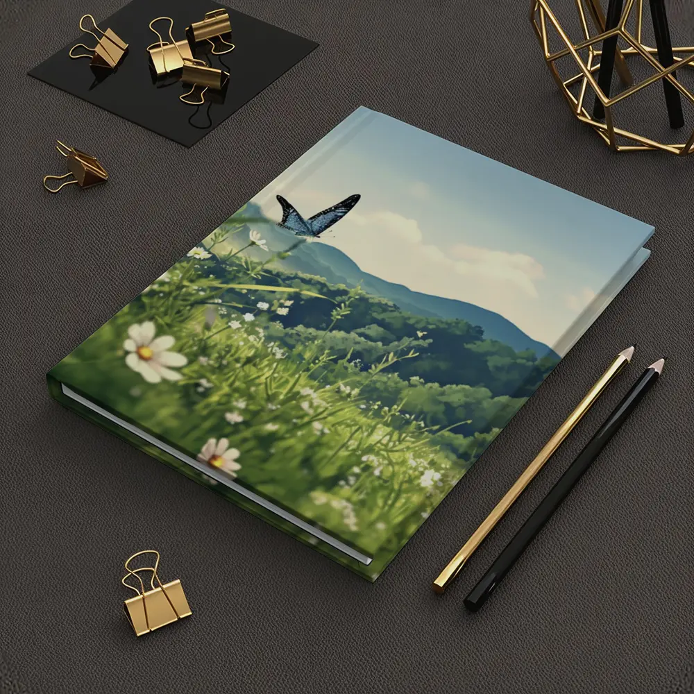 Blue Butterfly Meadow Daisies Green Hills – Notebooks