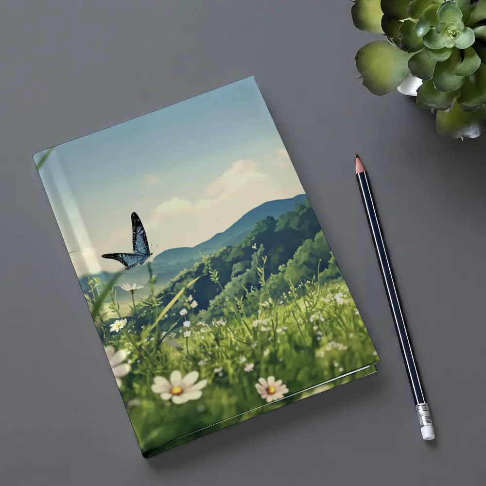 Blue Butterfly Meadow Daisies Green Hills – Notebooks