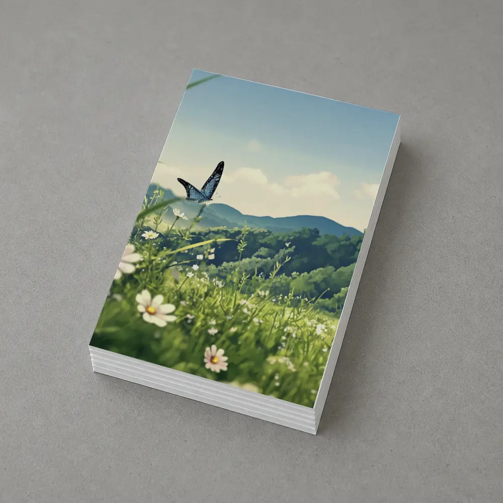 Blue Butterfly Meadow Daisies Green Hills – Postcards