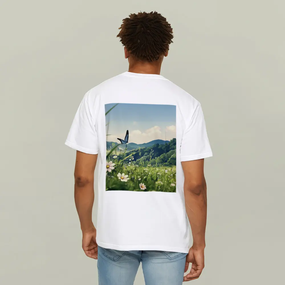 Blue Butterfly Meadow Daisies Green Hills – T-Shirts