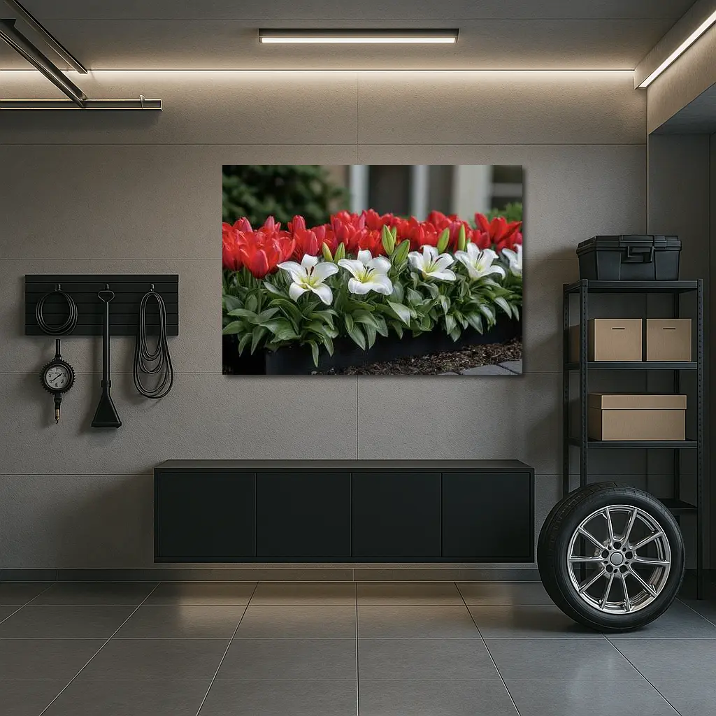 Red Tulips White Lilies Garden Planter – Wall Art