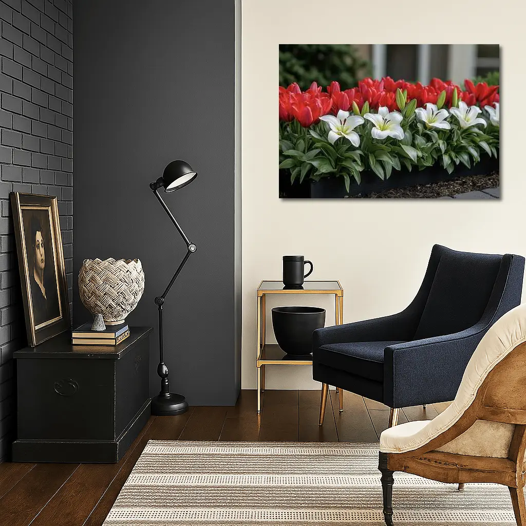 Red Tulips White Lilies Garden Planter – Wall Art