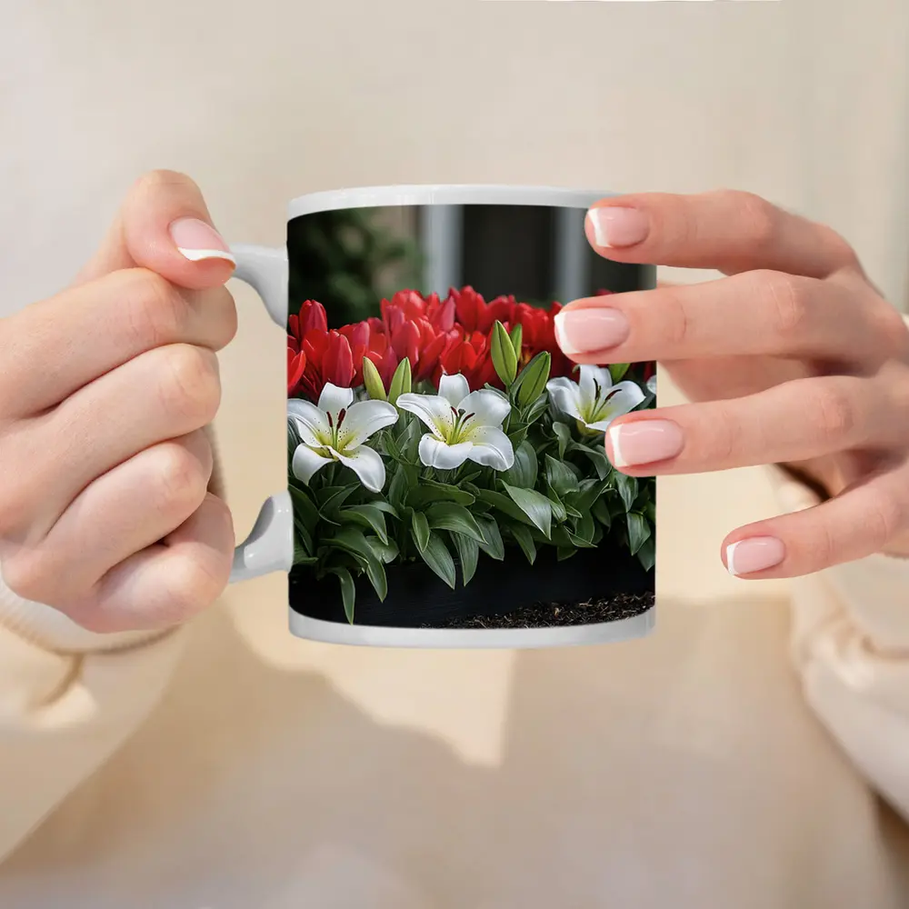 Red Tulips White Lilies Garden Planter – Mugs