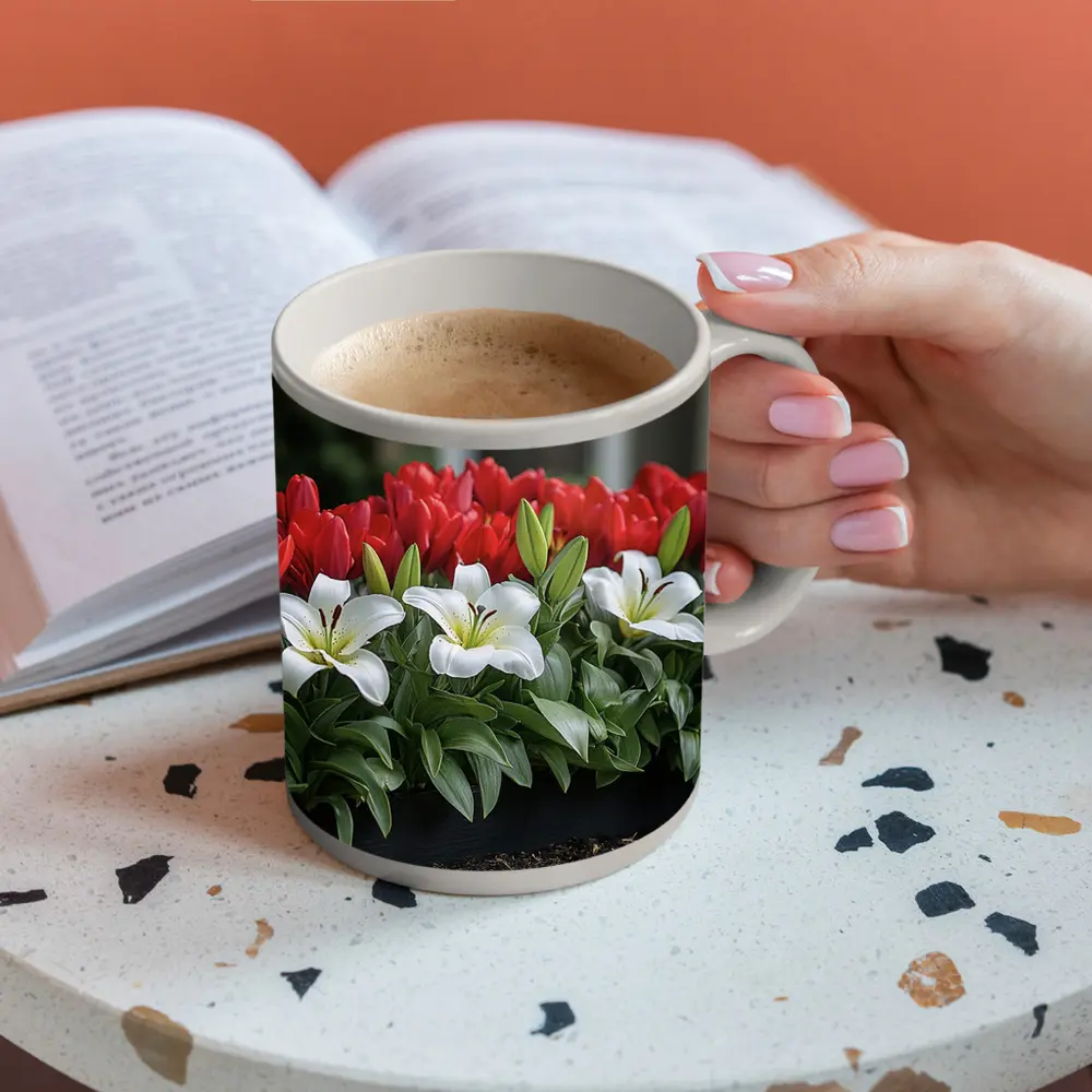Red Tulips White Lilies Garden Planter – Mugs