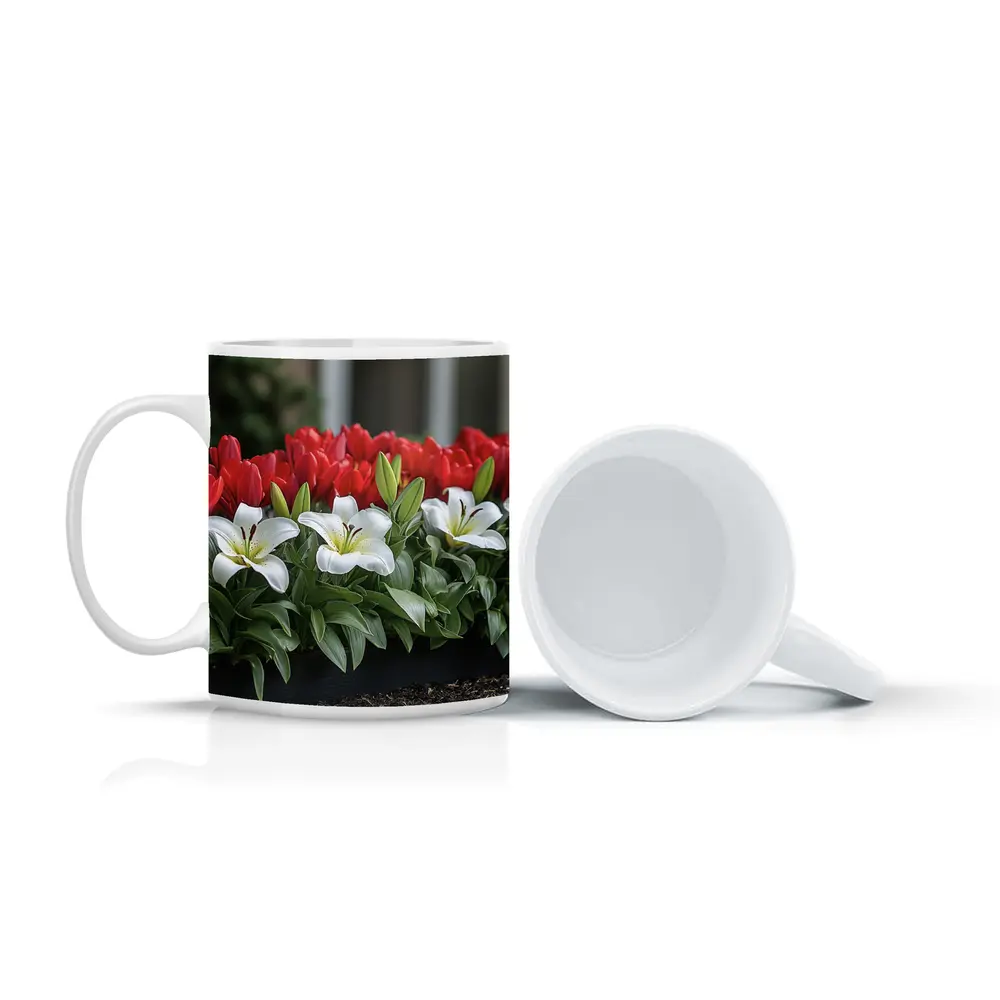 Red Tulips White Lilies Garden Planter – Mugs