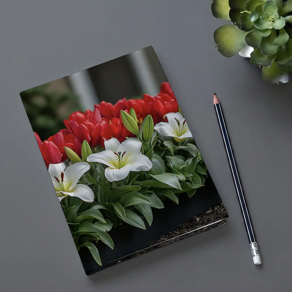 Red Tulips White Lilies Garden Planter – Notebooks