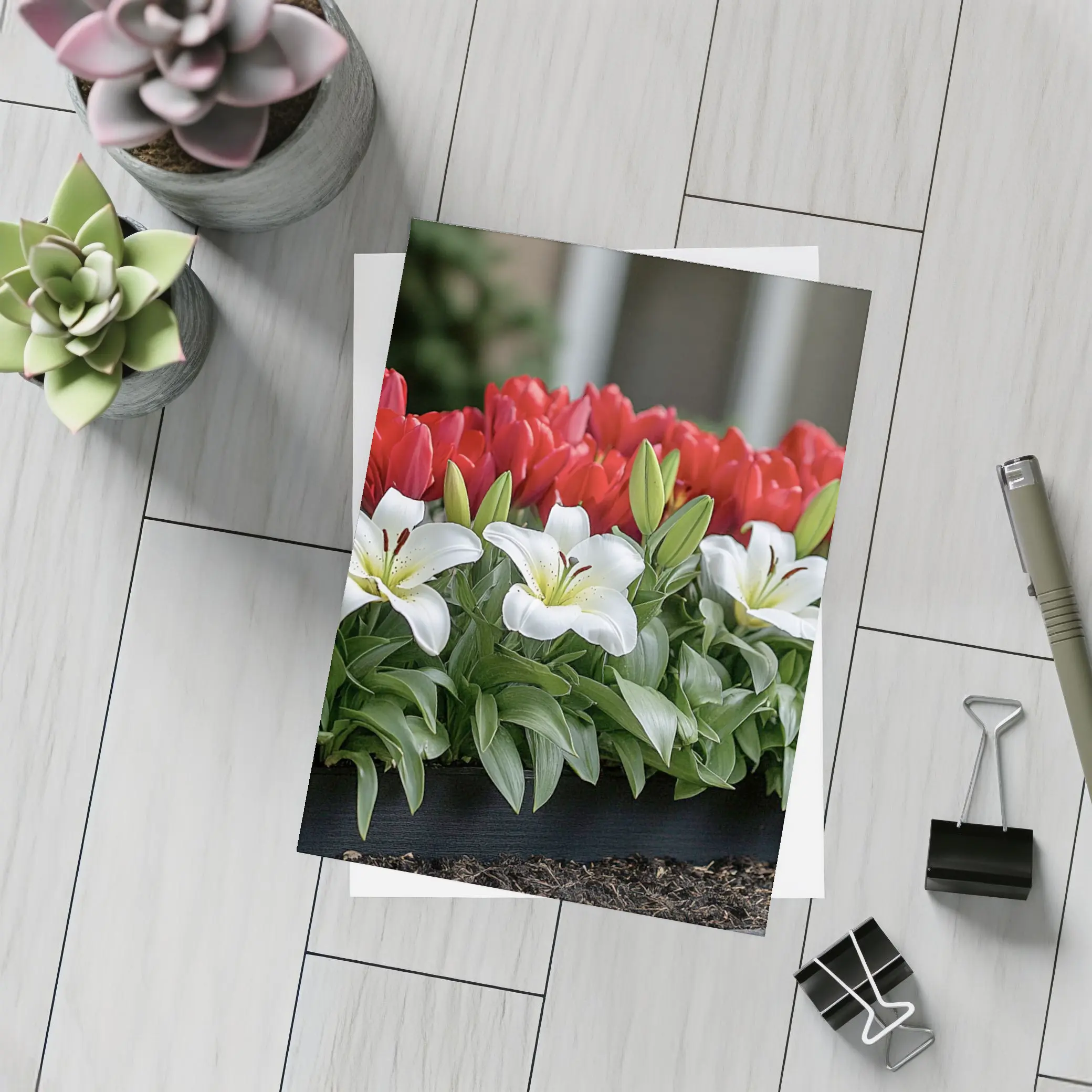Red Tulips White Lilies Garden Planter – Postcards